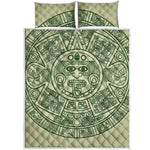Green Maya Calendar Print Quilt Bed Set