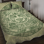 Green Maya Calendar Print Quilt Bed Set