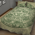 Green Maya Calendar Print Quilt Bed Set
