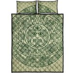 Green Maya Calendar Print Quilt Bed Set