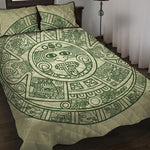 Green Maya Calendar Print Quilt Bed Set