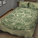 Green Maya Calendar Print Quilt Bed Set