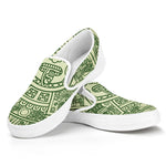 Green Maya Calendar Print White Slip On Shoes