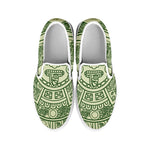 Green Maya Calendar Print White Slip On Shoes