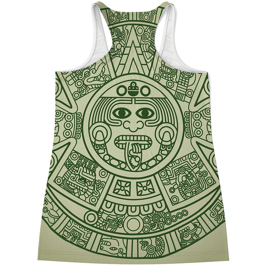 Green Maya Calendar Print Women's Racerback Tank Top