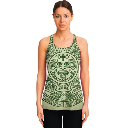 Green Maya Calendar Print Women's Racerback Tank Top