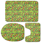Green Monarch Butterfly Pattern Print 3 Piece Bath Mat Set