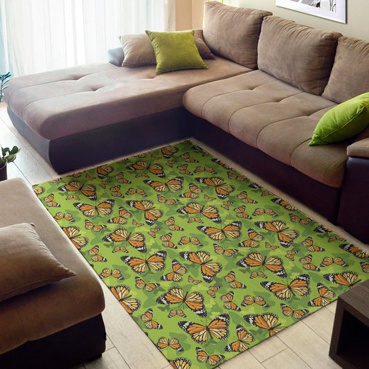 Green Monarch Butterfly Pattern Print Area Rug