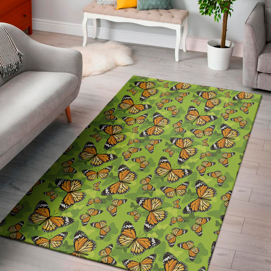 Green Monarch Butterfly Pattern Print Area Rug