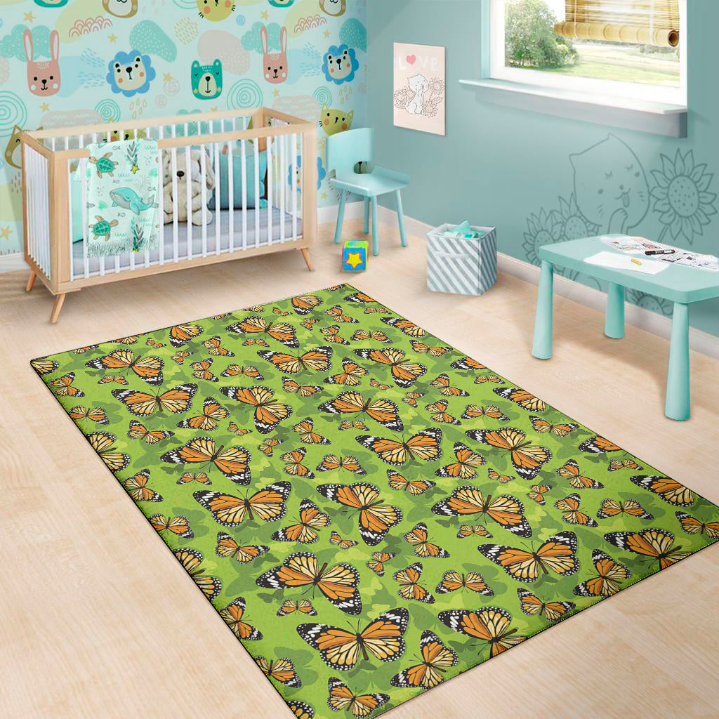Green Monarch Butterfly Pattern Print Area Rug
