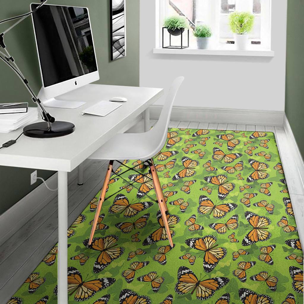 Green Monarch Butterfly Pattern Print Area Rug