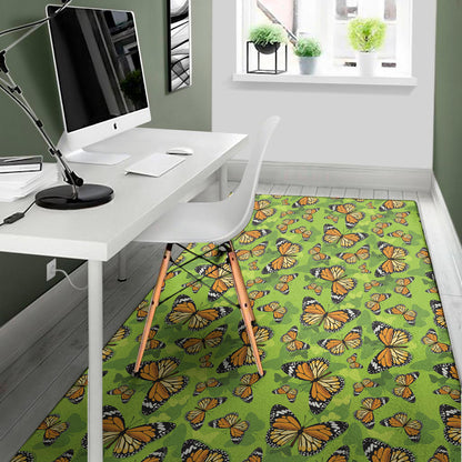 Green Monarch Butterfly Pattern Print Area Rug