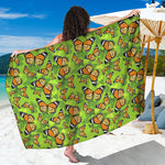 Green Monarch Butterfly Pattern Print Beach Sarong Wrap