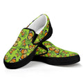 Green Monarch Butterfly Pattern Print Black Slip On Sneakers