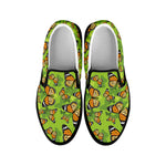 Green Monarch Butterfly Pattern Print Black Slip On Shoes