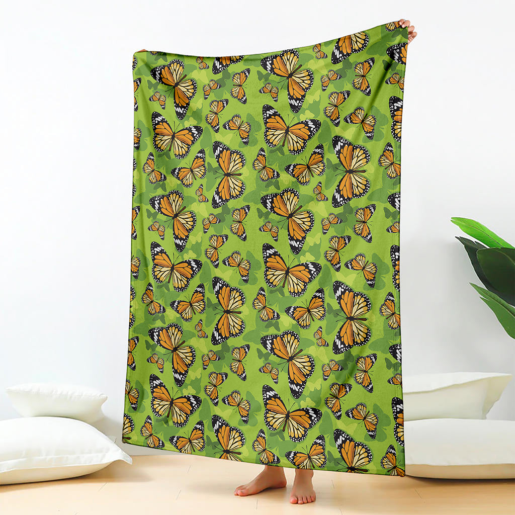 Green Monarch Butterfly Pattern Print Blanket