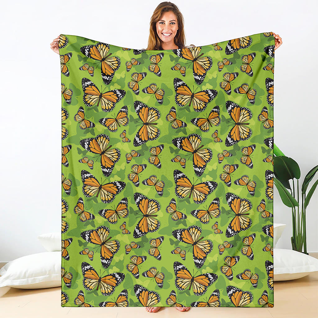 Green Monarch Butterfly Pattern Print Blanket