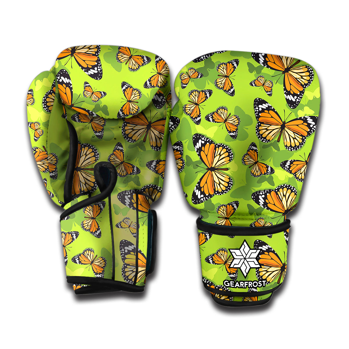 Green Monarch Butterfly Pattern Print Boxing Gloves