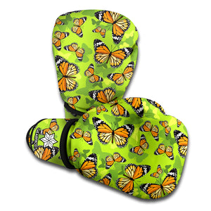 Green Monarch Butterfly Pattern Print Boxing Gloves