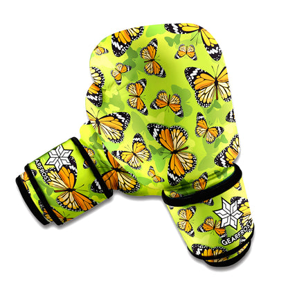 Green Monarch Butterfly Pattern Print Boxing Gloves