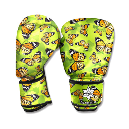 Green Monarch Butterfly Pattern Print Boxing Gloves