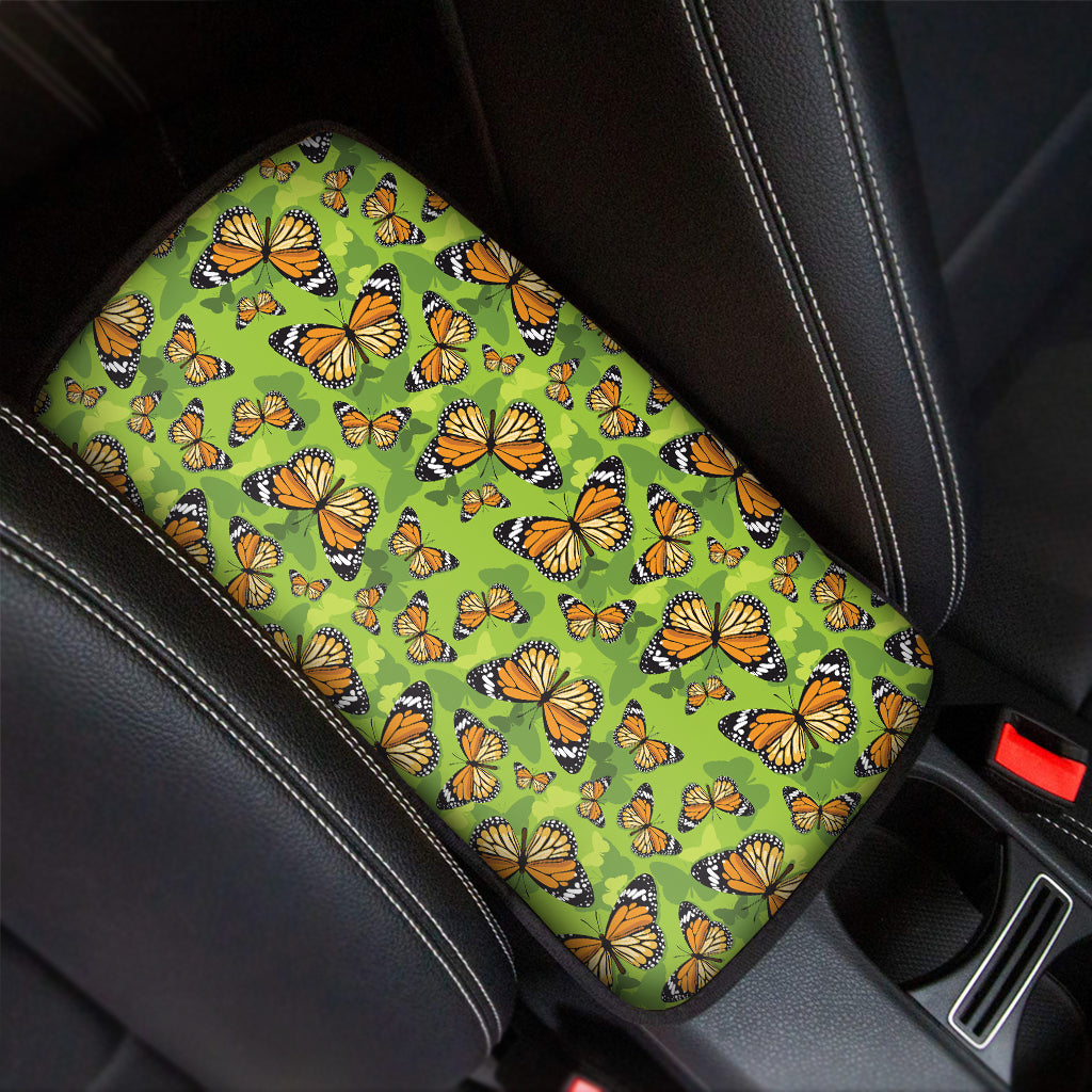 Green Monarch Butterfly Pattern Print Car Center Console Cover