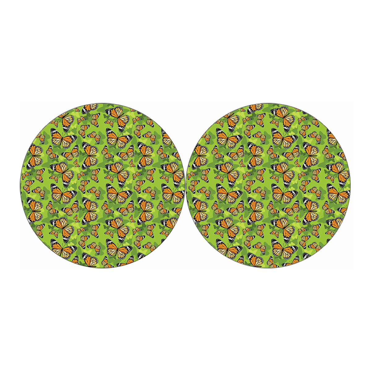 Green Monarch Butterfly Pattern Print Car Coasters