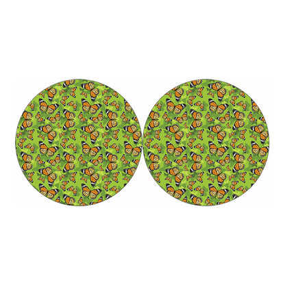 Green Monarch Butterfly Pattern Print Car Coasters