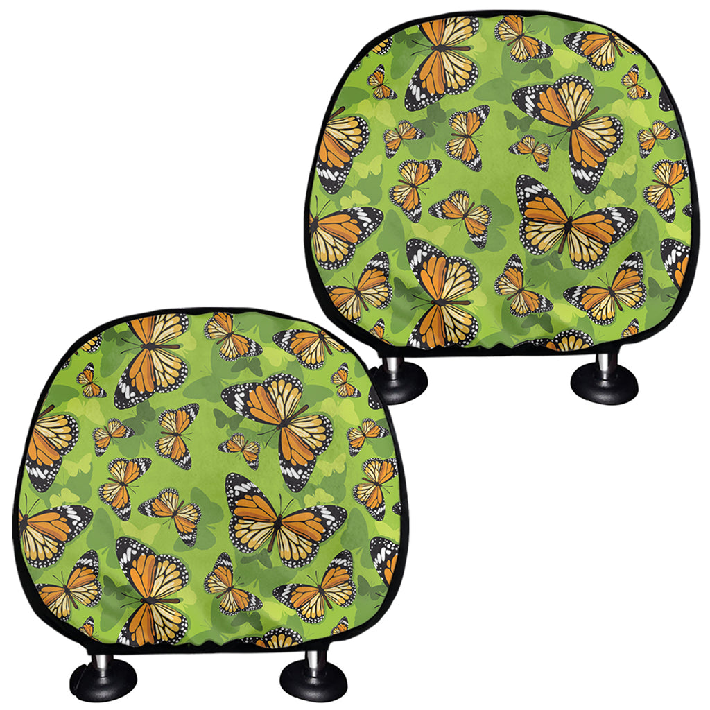 Green Monarch Butterfly Pattern Print Car Headrest Covers