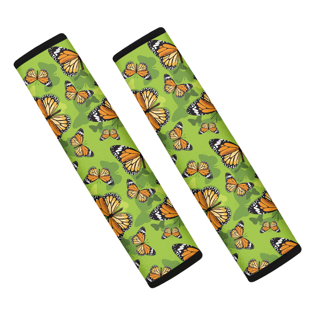 Green Monarch Butterfly Pattern Print Car Seat Belt Covers