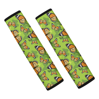 Green Monarch Butterfly Pattern Print Car Seat Belt Covers