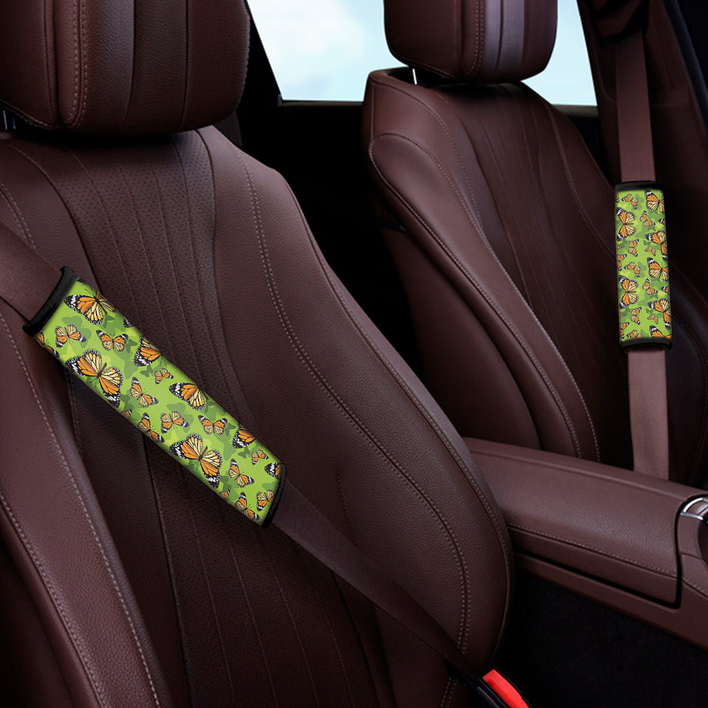 Green Monarch Butterfly Pattern Print Car Seat Belt Covers