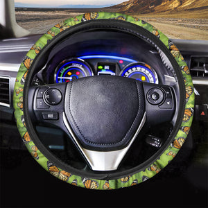 Green Monarch Butterfly Pattern Print Car Steering Wheel Cover