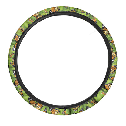 Green Monarch Butterfly Pattern Print Car Steering Wheel Cover