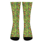 Green Monarch Butterfly Pattern Print Crew Socks