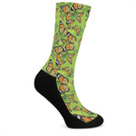 Green Monarch Butterfly Pattern Print Crew Socks