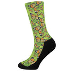 Green Monarch Butterfly Pattern Print Crew Socks