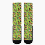 Green Monarch Butterfly Pattern Print Crew Socks