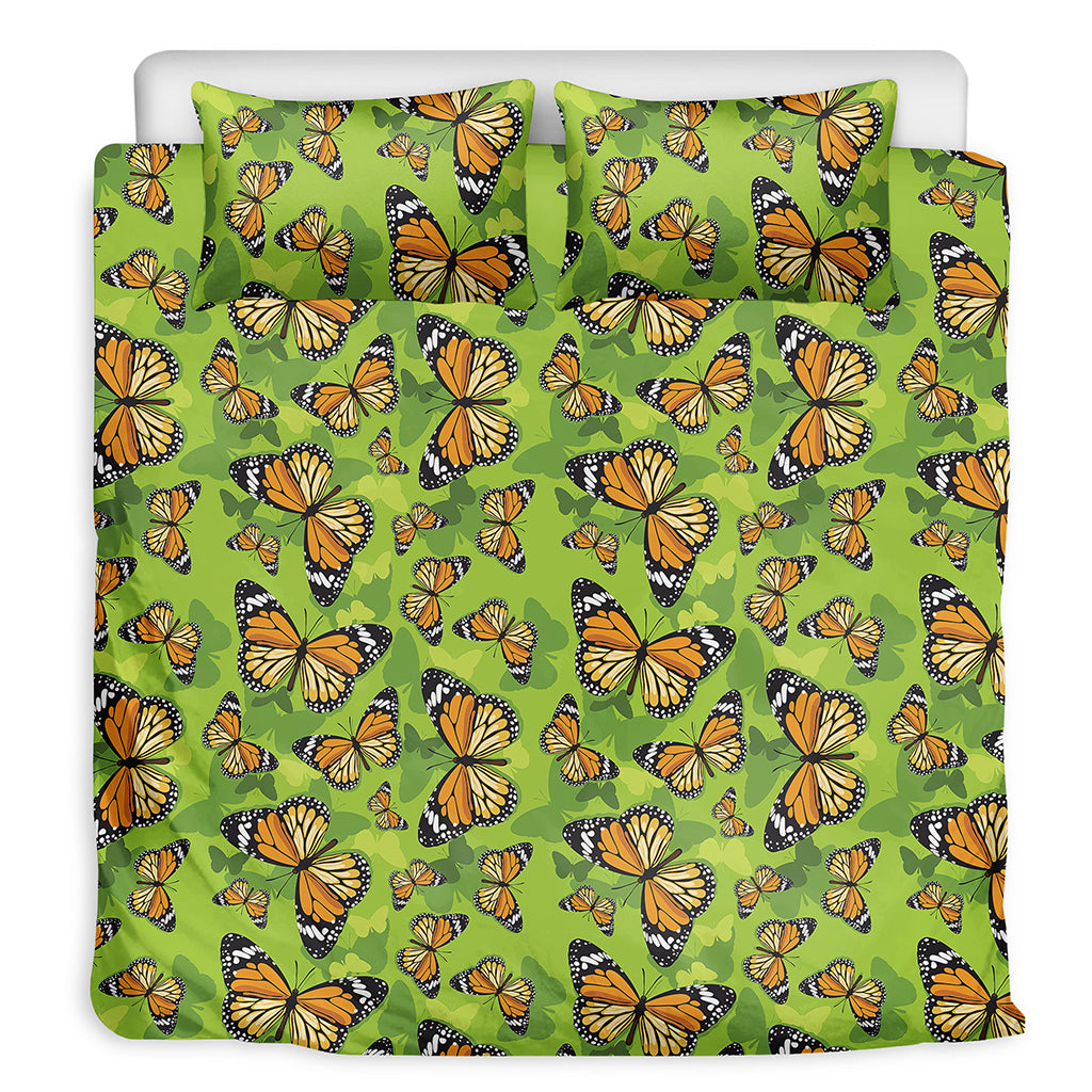 Green Monarch Butterfly Pattern Print Duvet Cover Bedding Set