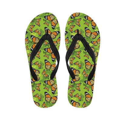Green Monarch Butterfly Pattern Print Flip Flops