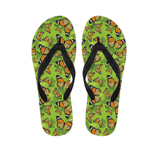 Green Monarch Butterfly Pattern Print Flip Flops