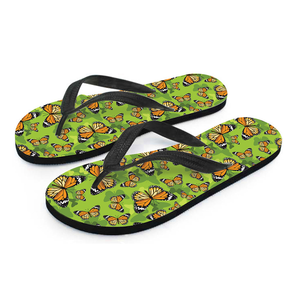 Green Monarch Butterfly Pattern Print Flip Flops