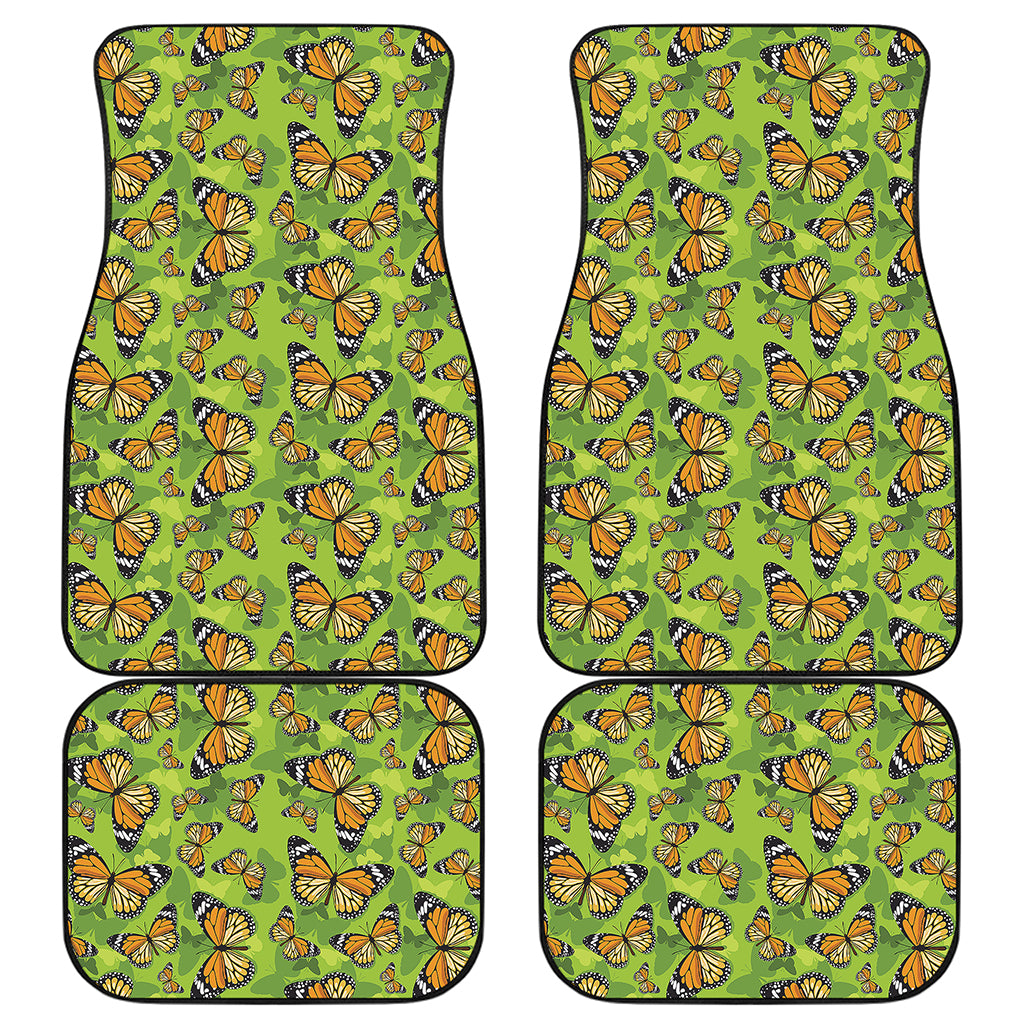 Green Monarch Butterfly Pattern Print Front and Back Car Floor Mats