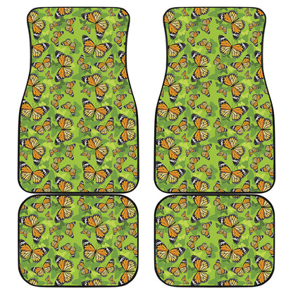 Green Monarch Butterfly Pattern Print Front and Back Car Floor Mats