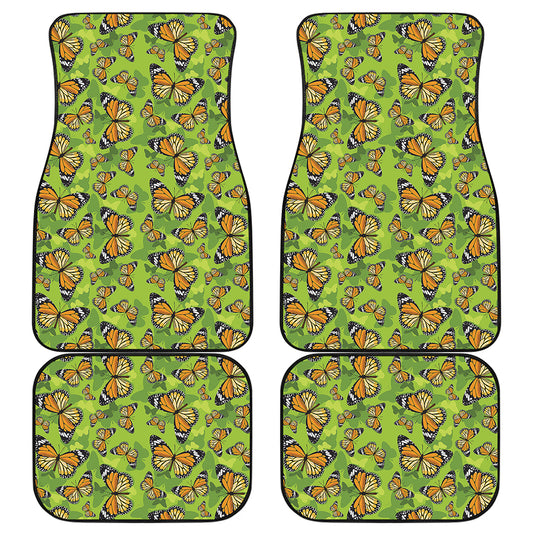 Green Monarch Butterfly Pattern Print Front and Back Car Floor Mats