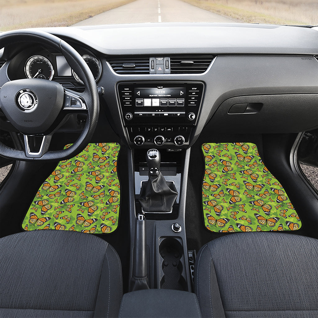 Green Monarch Butterfly Pattern Print Front and Back Car Floor Mats