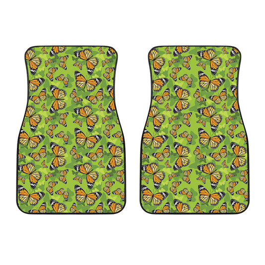 Green Monarch Butterfly Pattern Print Front Car Floor Mats