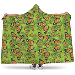 Green Monarch Butterfly Pattern Print Hooded Blanket