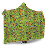 Green Monarch Butterfly Pattern Print Hooded Blanket