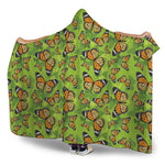 Green Monarch Butterfly Pattern Print Hooded Blanket